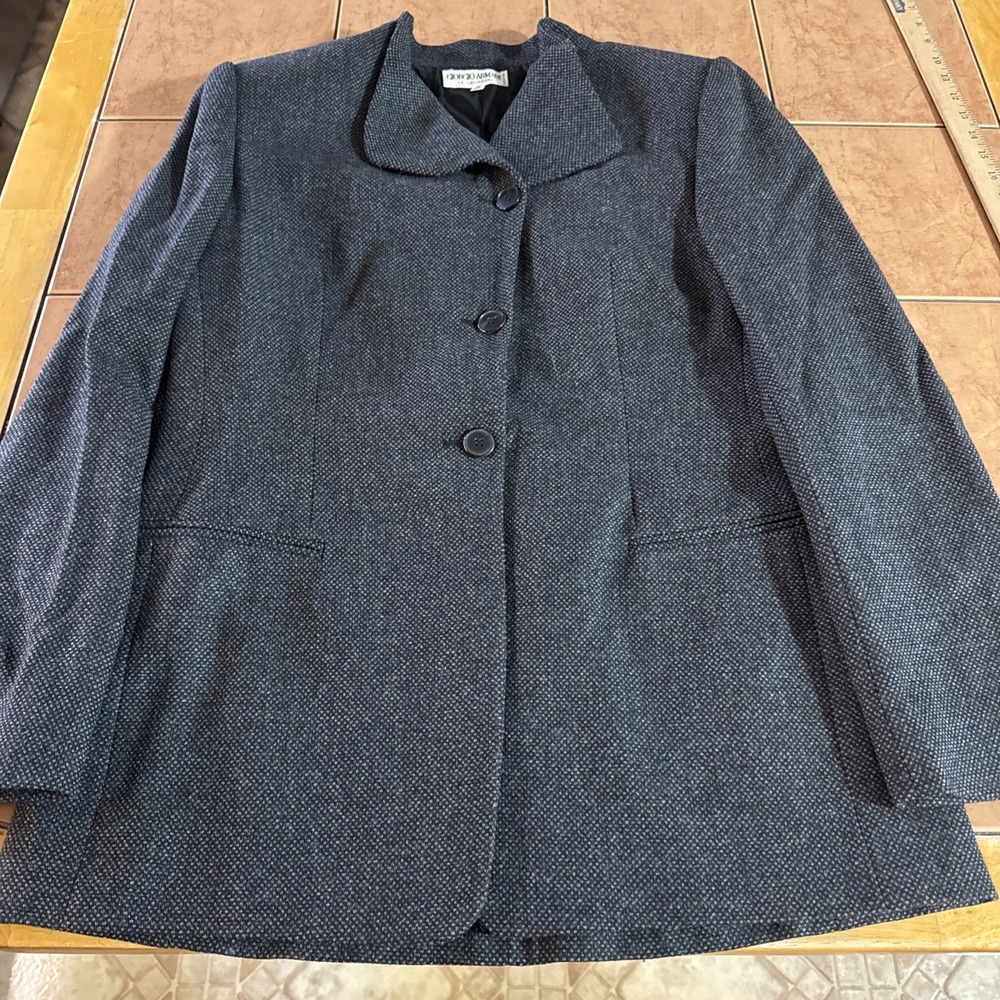 Giorgio Armani Gruppo GFT Sz 10 Womens Gray Tweed Wool Blend Blazer Jacket Italy